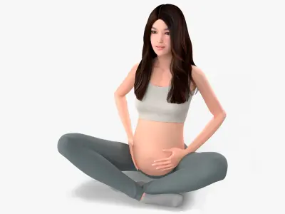  Asian Pregnant Woman with Yoga Equipment Collection 