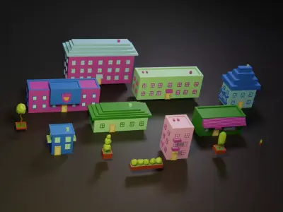 Collection of cartoon houses 3D model