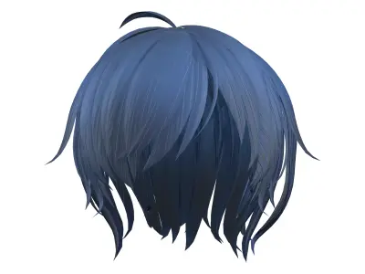 Sci-fi Blue Short Female Hair Low-poly 3D model