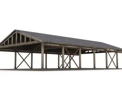 Hangar wooden structure with roof Low-poly 3D model