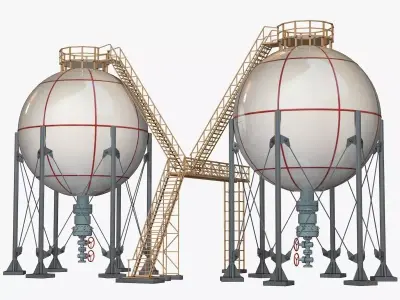 Industrial Storage Spherical Tanks 3D model