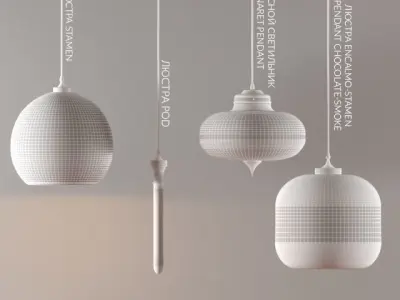 Lights set different colored glass pendant Low-poly 3D model