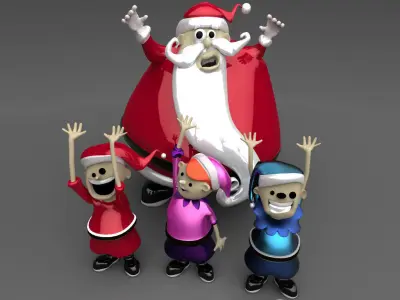 Santa Claus with Elves 3D model