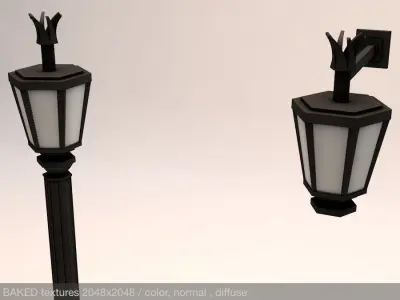 Elegant Antic Street Light and Outdoor Wall Light Low Poly Low-poly 3D model