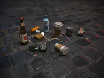 Urban Garbage Small Pack and Trash set Low-poly 3D model