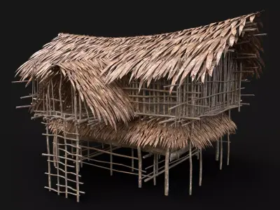 TRIBAL JUNGLE PRIMAL HUT HOUSE REED THATCHED TREE SURVIVAL AAA Low-poly 3D model
