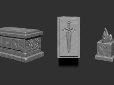 Ancient Stone Tomb and Column Set 3D print model