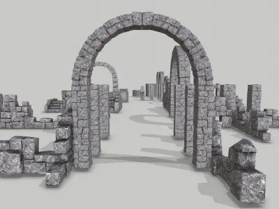 Ruin Set PBR medieval castle with stone walls and arches Low-poly 3D model