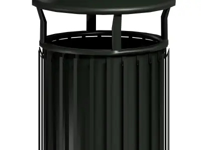 Black circular cage type trash can with tap cover Low-poly 3D model