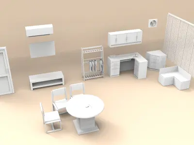 Office Interior low poly props furniture 3D Model Low-poly 3D model