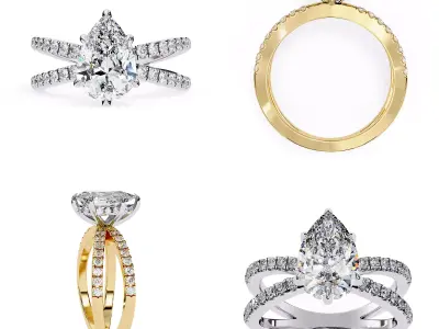 Pear-Cut Split Shank Diamond Ring  3DM and STL Files 3D print model