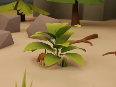 Low Poly Cartoon Trees Grass Plants and Rocks Low-poly 3D model