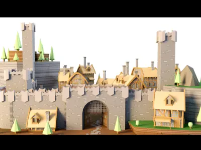 Cartoon Medieval Castle- 3d Model