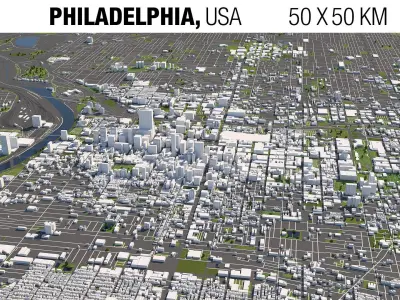 Philadelphia 50x50km 3D City Map 3D model