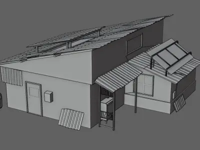 Post Apocalyptic House - Wooden - Old Low-poly 3D model