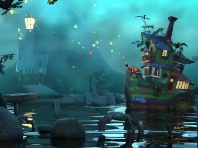 Lighthouse and Fireflies Low-poly 3D model