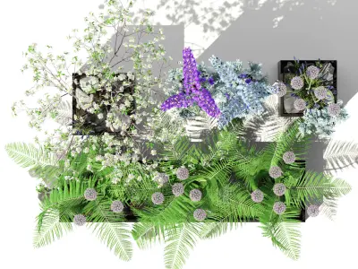 Flowerbeds in black pots 3D model