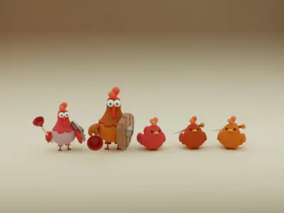 Frogs vs Chickens  Low-poly 3D model