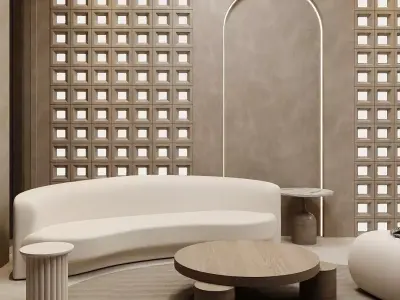 Creamy Japandi  Reception Area Interior 3D model