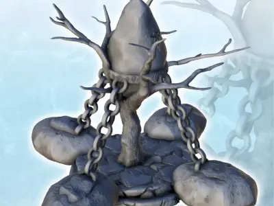 Chained crystal totem with four stones 4  - Medieval Gothic Feud 3D print model