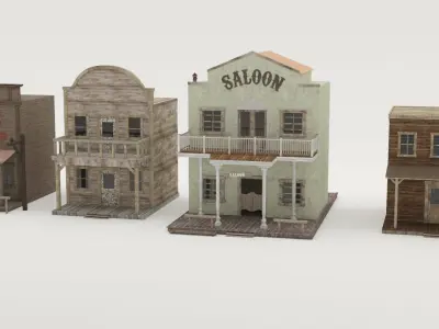 Western wooden buildings in row 3D model