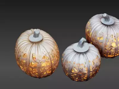 Modular Pumpkin Lantern  3D Print Stackable Pumpkin Shells  Low-poly 3D model