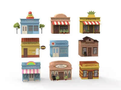 Cartoon City Building Shop 2 Low-poly 3D model