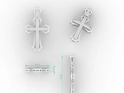 Pave Diamond Cross Necklace 3D print model