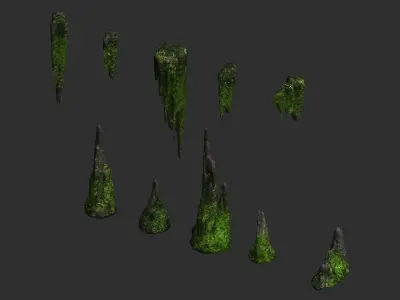 Cave Rock Pack 1 - Moss Low-poly 3D model