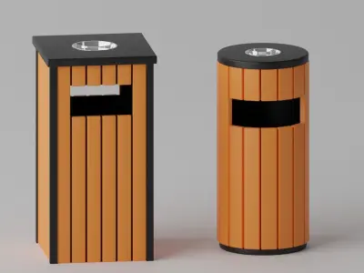 Wooden Trash Can Collection 3D model