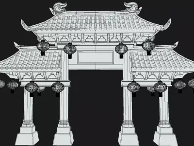 Oriental Chinese New Year Grand Gate  I Low Poly PBR Low-poly 3D model