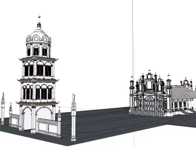 Architecture-Religion-God-Culture-Temple-0270 church with tower 3D model