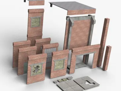 Old Modular Warehouse Low-poly 3D model