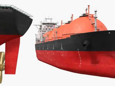 LNG Carrier Ship with Four Orange Dome Tanks Red 