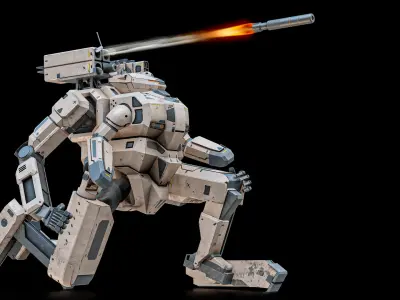  Rigged Sci-Fi Combat Mech Exoskeleton Suit - Desert Skin PBR 