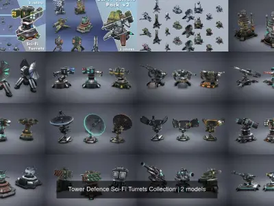Tower Defence Sci-Fi Turrets Collection 3D Model Pack