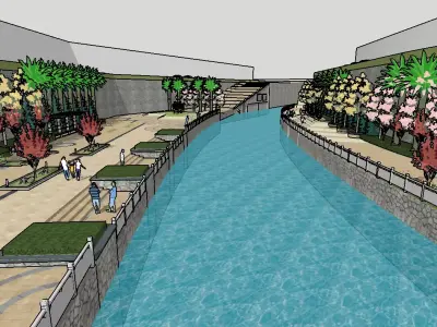 urban stream landscape 3D model