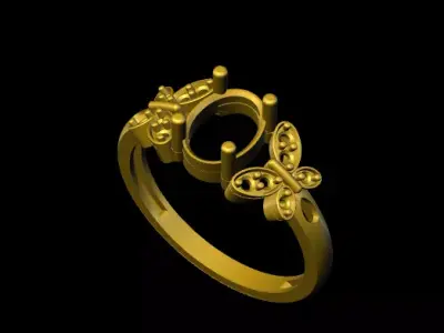 rings gold ring with butterflies 3D print model
