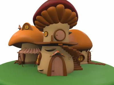 Cartoon mushroom house and props 4 3D model