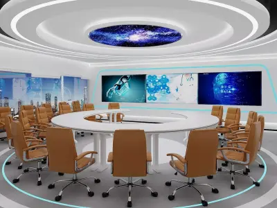 Futuristic Circular Boardroom Conference Room Interior 3D model