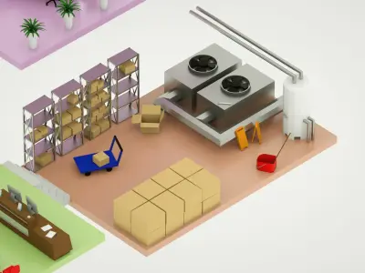 Isometric Modern Office interior Floors plan low-poly Low-poly 3D model