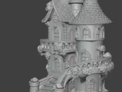 Fantasy Castle House Tower Miniature with Storybook Details 3D print model
