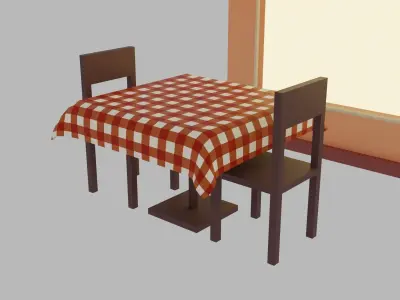 Pizzeria pizza shop with tables and chairs Low-poly 3D model