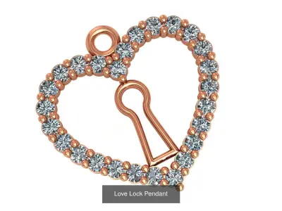 16 Love Lock Key Charm Pendant Necklace 3D Model Pack