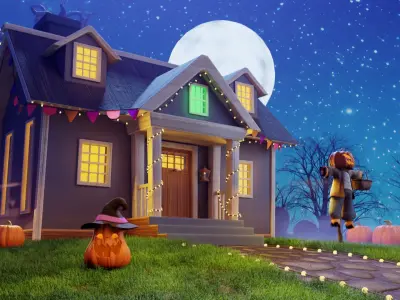 Cartoon Spooky Halloween Props Bundle Pack 3D model