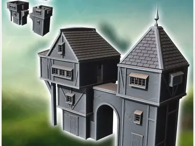 Medieval building with tower and central arch 15 - Medieval Goth 3D print model