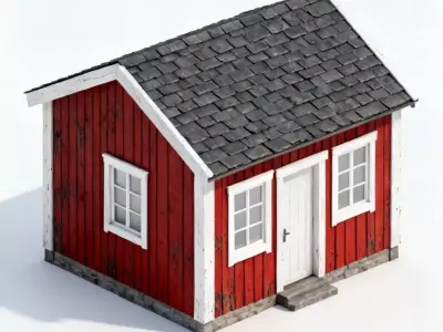 Rustic Red Wooden Cottage 3D Model Low-poly 3D model