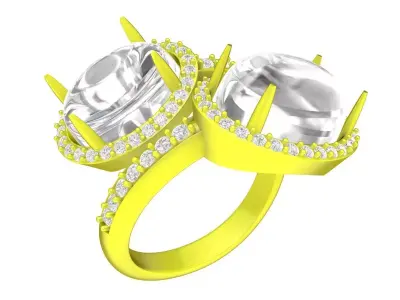 Luxury Two Stone Oval Halo Statement Ring 7060 3D print model