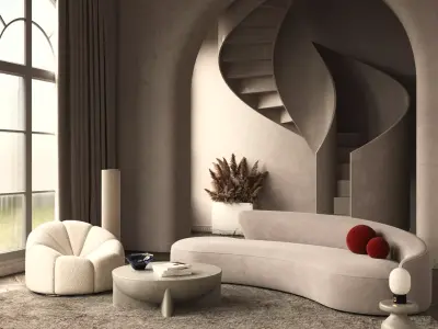 Living room interior scene 3D model 2