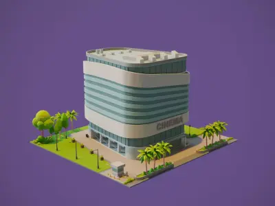 Cinema office building Low-poly 3D model
